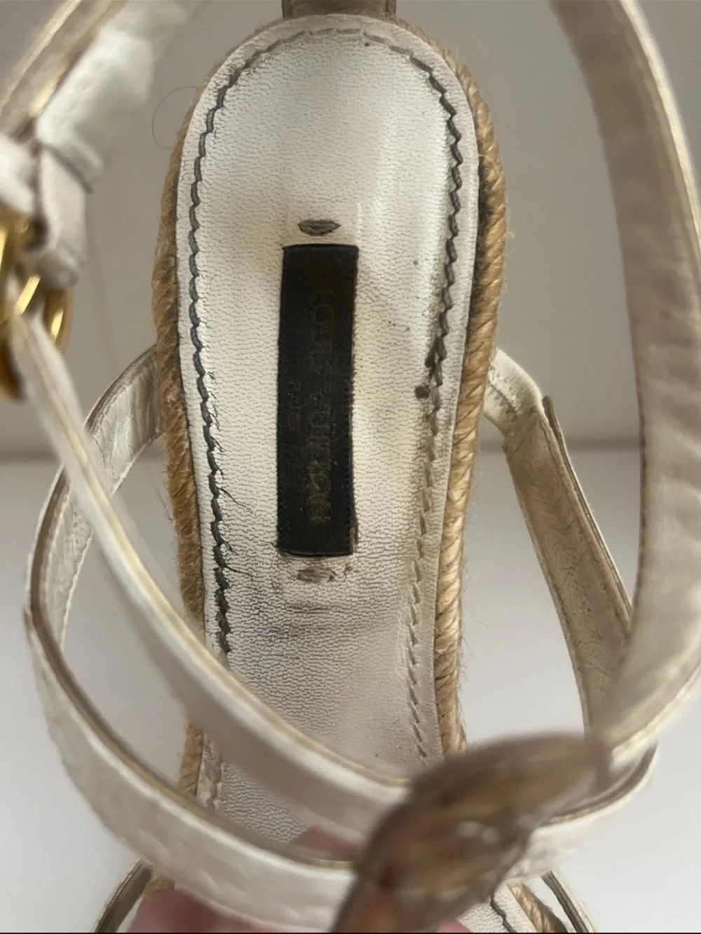 Louis Vuitton White and Gold Espadrille Wedge Sandals 6